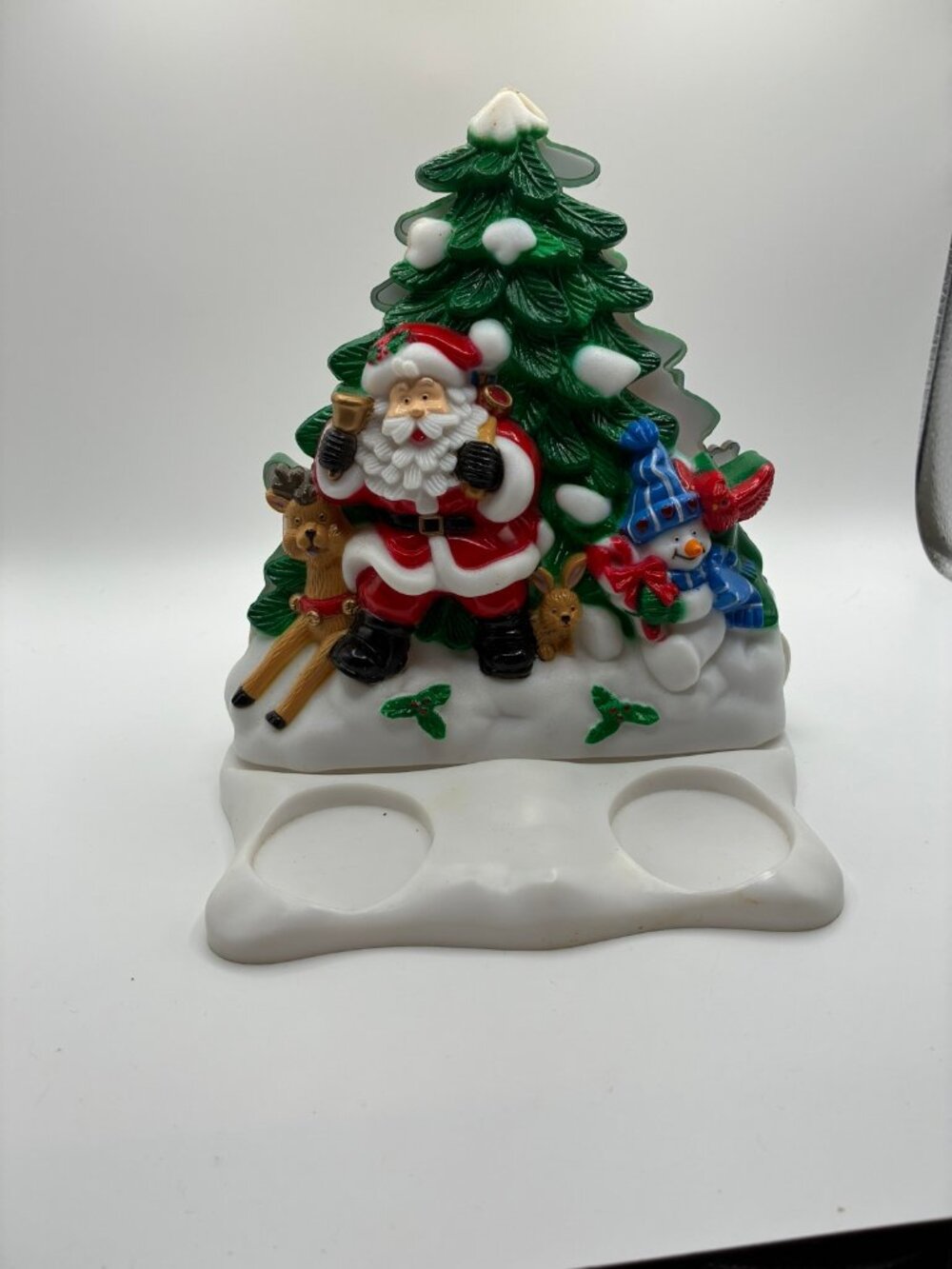 Christmas Santa Scene Figurine with Double Candle Holder Base